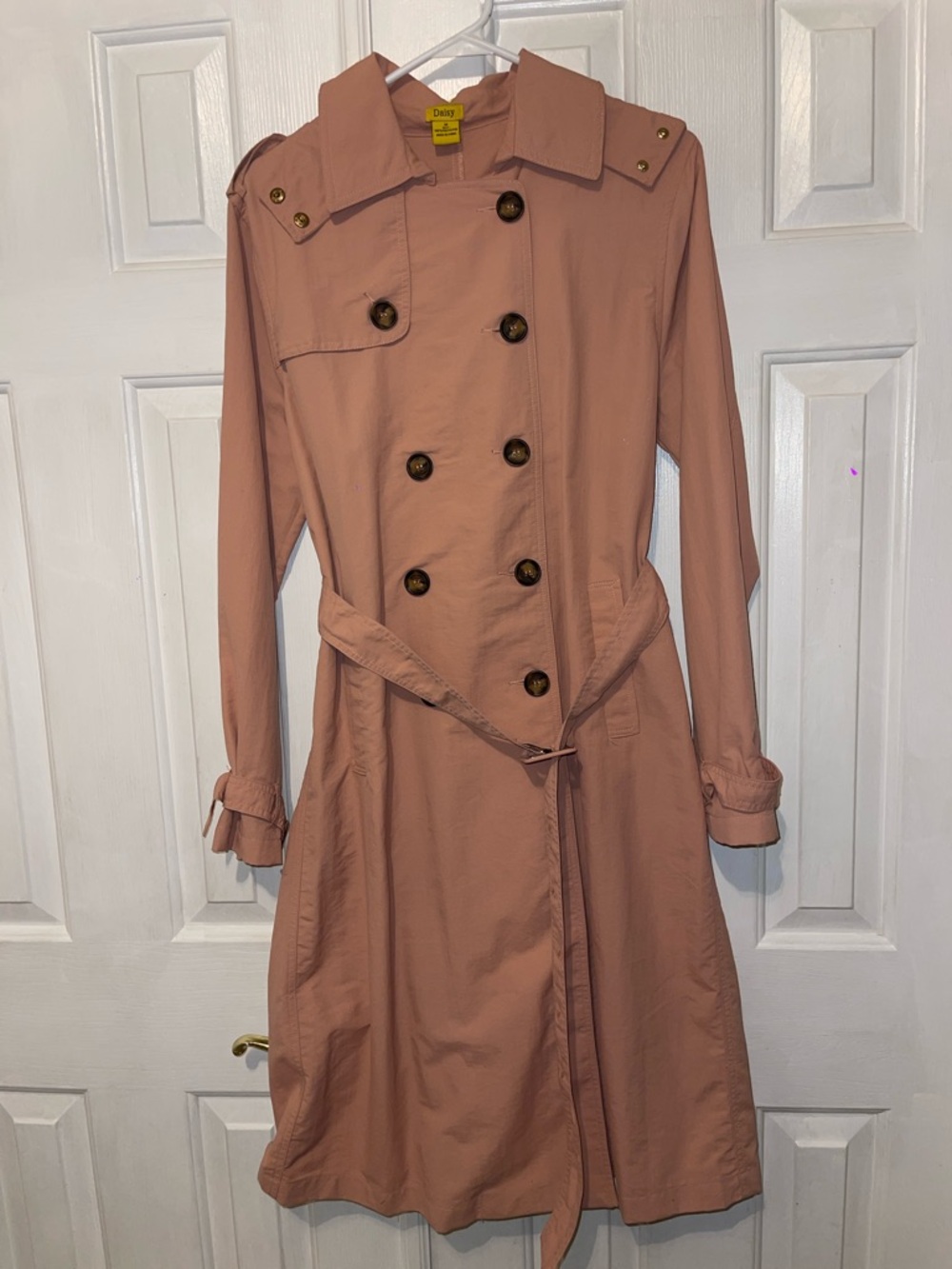 Daisy Dusty Rose Double-Breasted hoodie Trench Coat